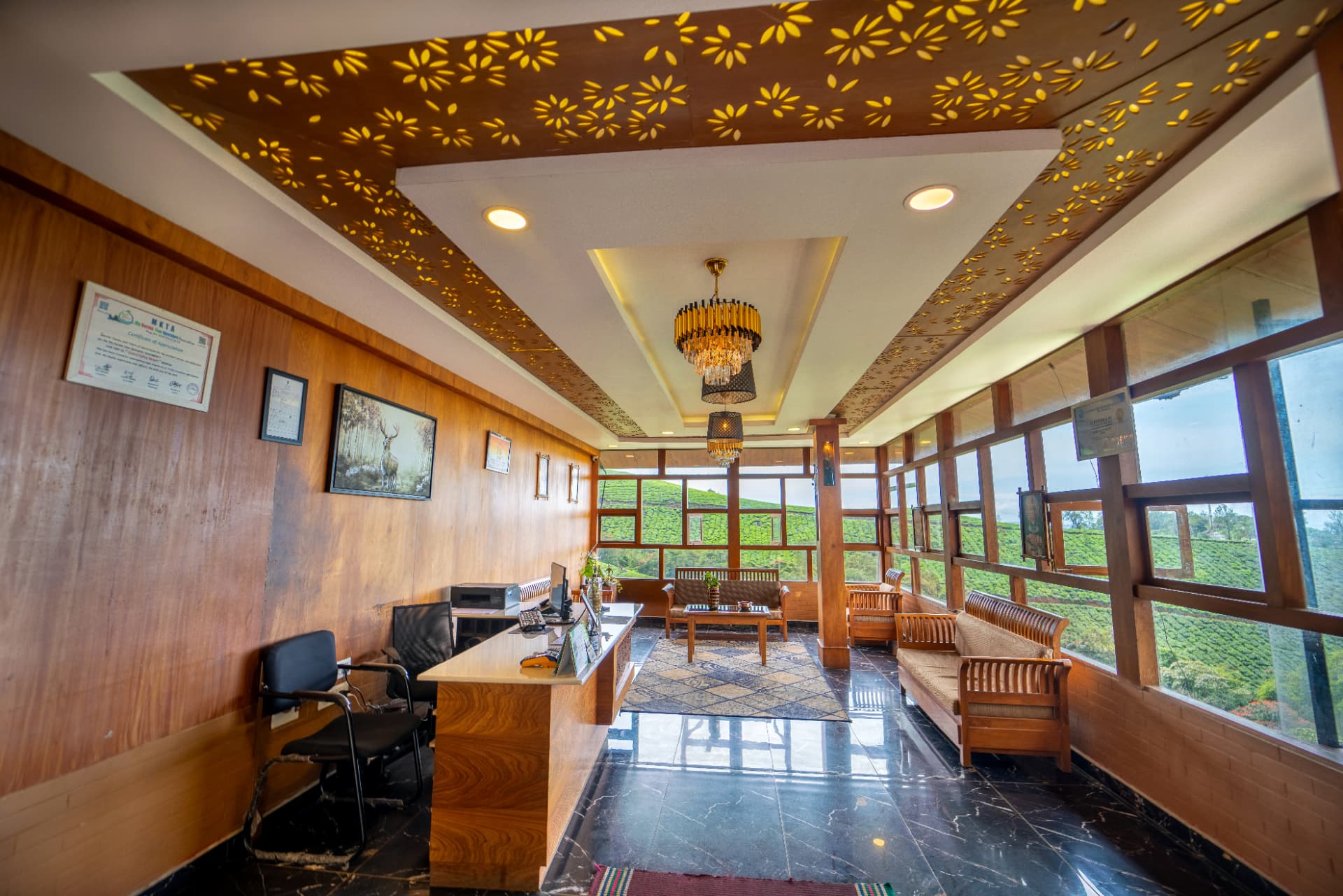 Reception lobby at Grand Valley Resort, Munnar